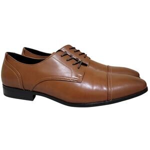 Alfani Men Quincy Cap Toe Derby Oxfords Size US 11.5M Tan Brown Faux Leather